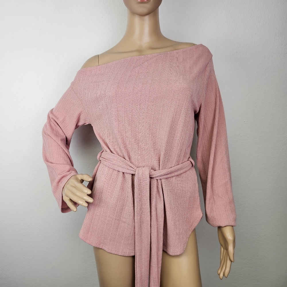 GUESS Marla Coastal Knit Top NEW Off One Shoulder Belt Pink Sz L Y2K  Cozychic